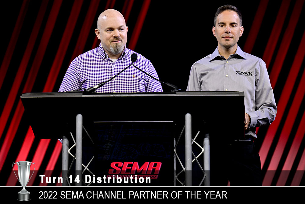 Turn 14 Distribution - Channel Partner of the year accepting award on stage
