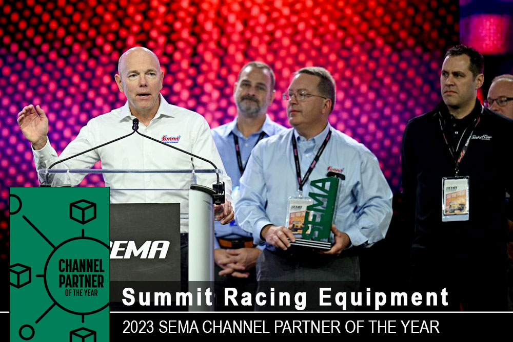 Summit Racing Equipment - Channel Partner of the year accepting award on stage