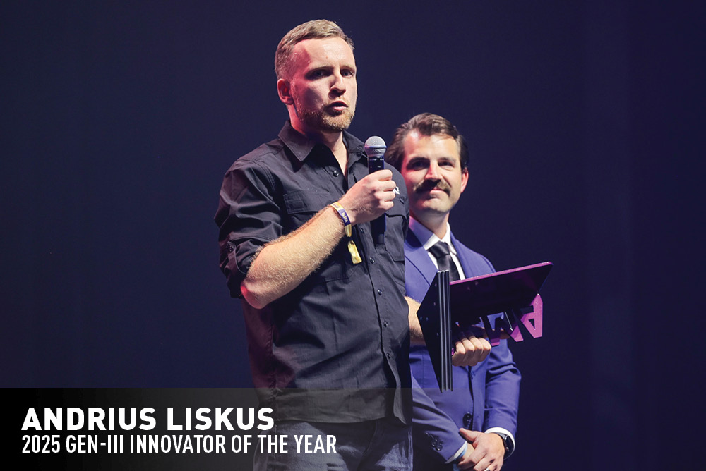 Andrius Liskus accepts award for 2025 GEN III Innovator on stage