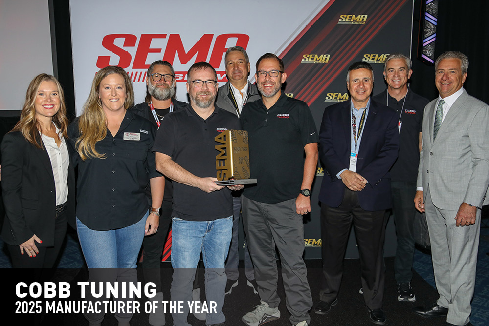 COBB Tuning - Manufacturer of the year accepting award on stage