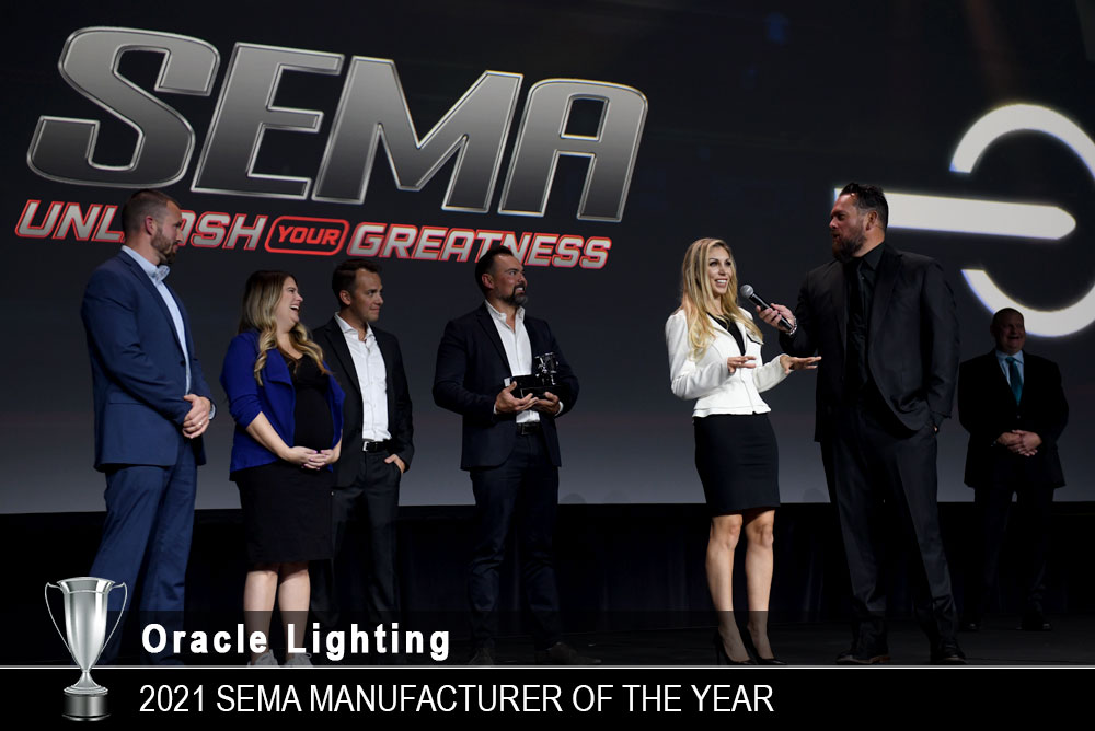 Redline Detection - 2020 Manufacturer of the year accepting award on stage