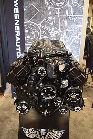 Engine with all black components on engine stand