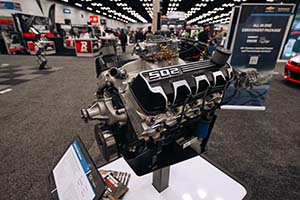 Chevrolet 502 crate engine on stand