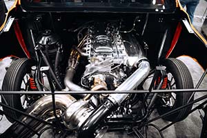 Diesel race engine with turbocharger in front