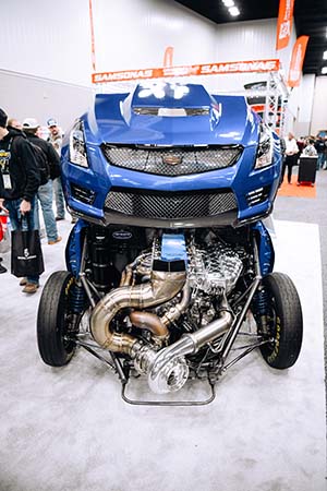 Diesel engine in blue Cadillac body